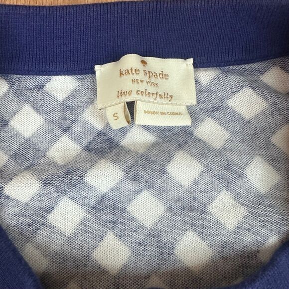 Kate Spade Fall Cardigan S Blue White Diamond Knit 100% Cotton Sweater - Picture 3 of 6